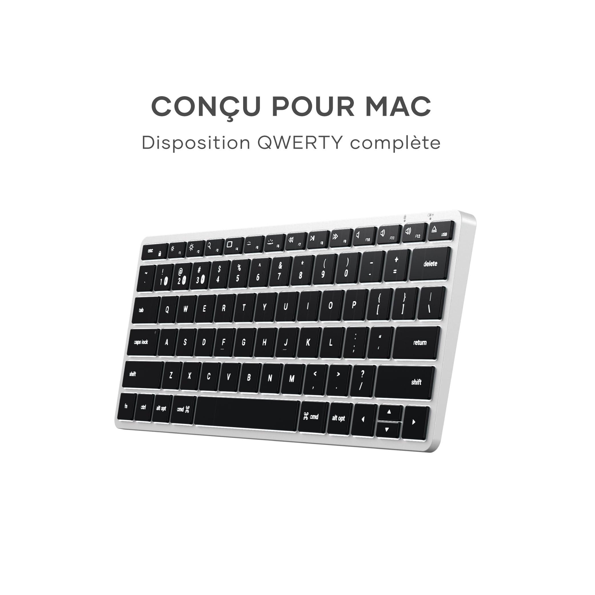 Satechi Clavier sans Fil Bluetooth X1 QWERTY US, Rétroéclairé, Argent | Distribution Américaine, multi-appareils, rechargeable, aluminium, touches rétroéclairées, pour MacBook, Windows et plus