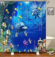 Vista 3 de OLEBETY - Juego de 4 cortinas de ducha con diseño de delfín, medusas de peces tropicales, algas marinas, vida marina, animales marinos, decoración