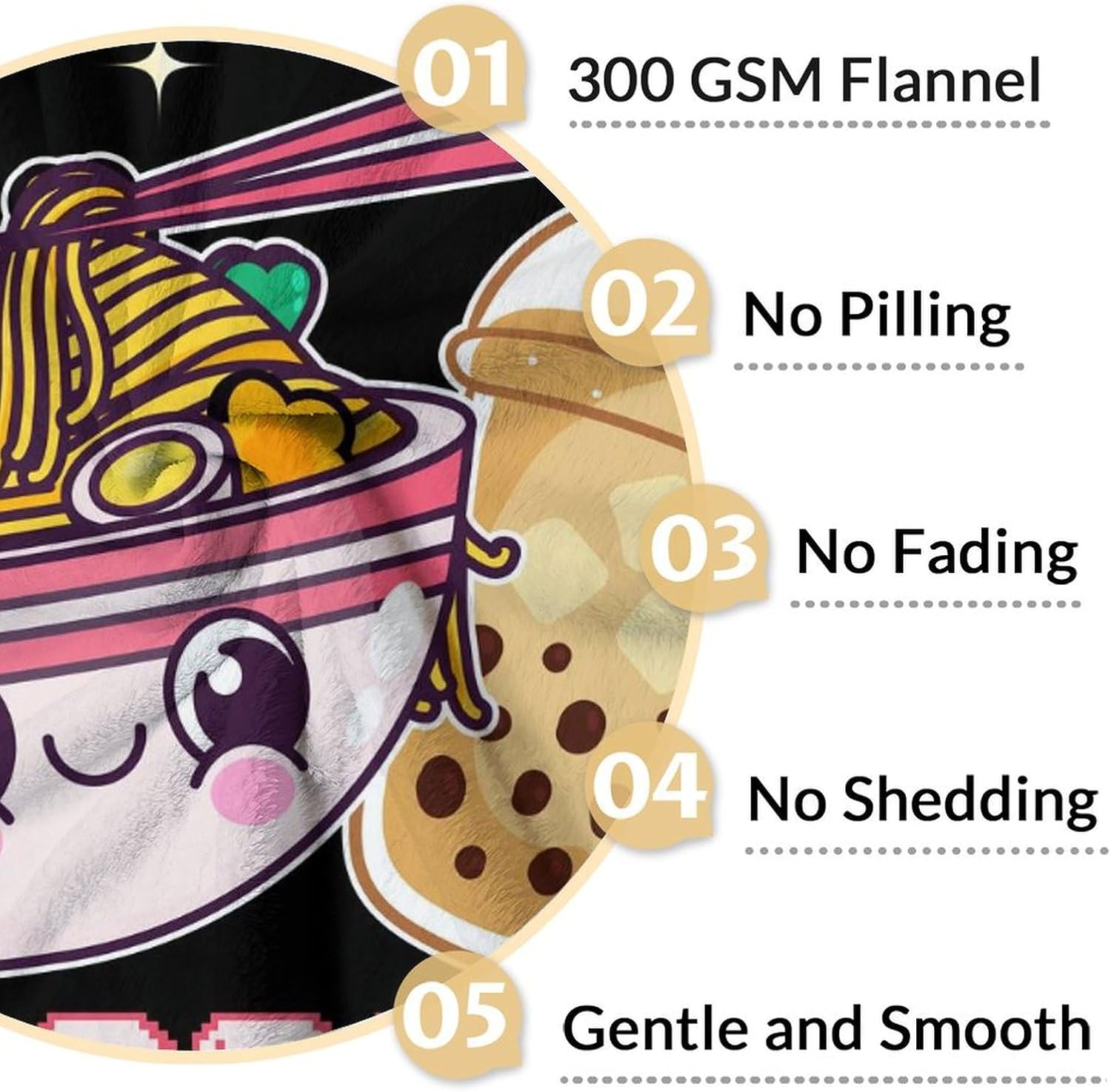 Cute Blanket for Girls - Ramen Throw Blanket Gifts for Kids Ramen Lovers - 40 x 50 Inches Black Soft Flannel Food Blankets for Couch Sofa Chair Bed - Image 5