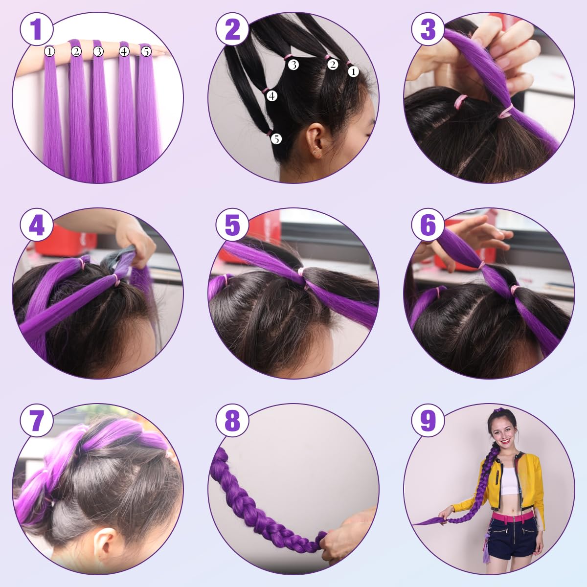 48 Inches Extra Long Fluffy Purple Hair Extensions for Halloween Costume (300g)