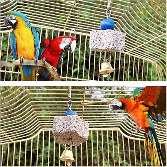4PCS Bird Teeth Grinding Chew Treats Toy with Bell Beak Grinding Stones Toys Parrot Cages Training Hanging Chew Toys Bird Cage Accessories for Parakeets