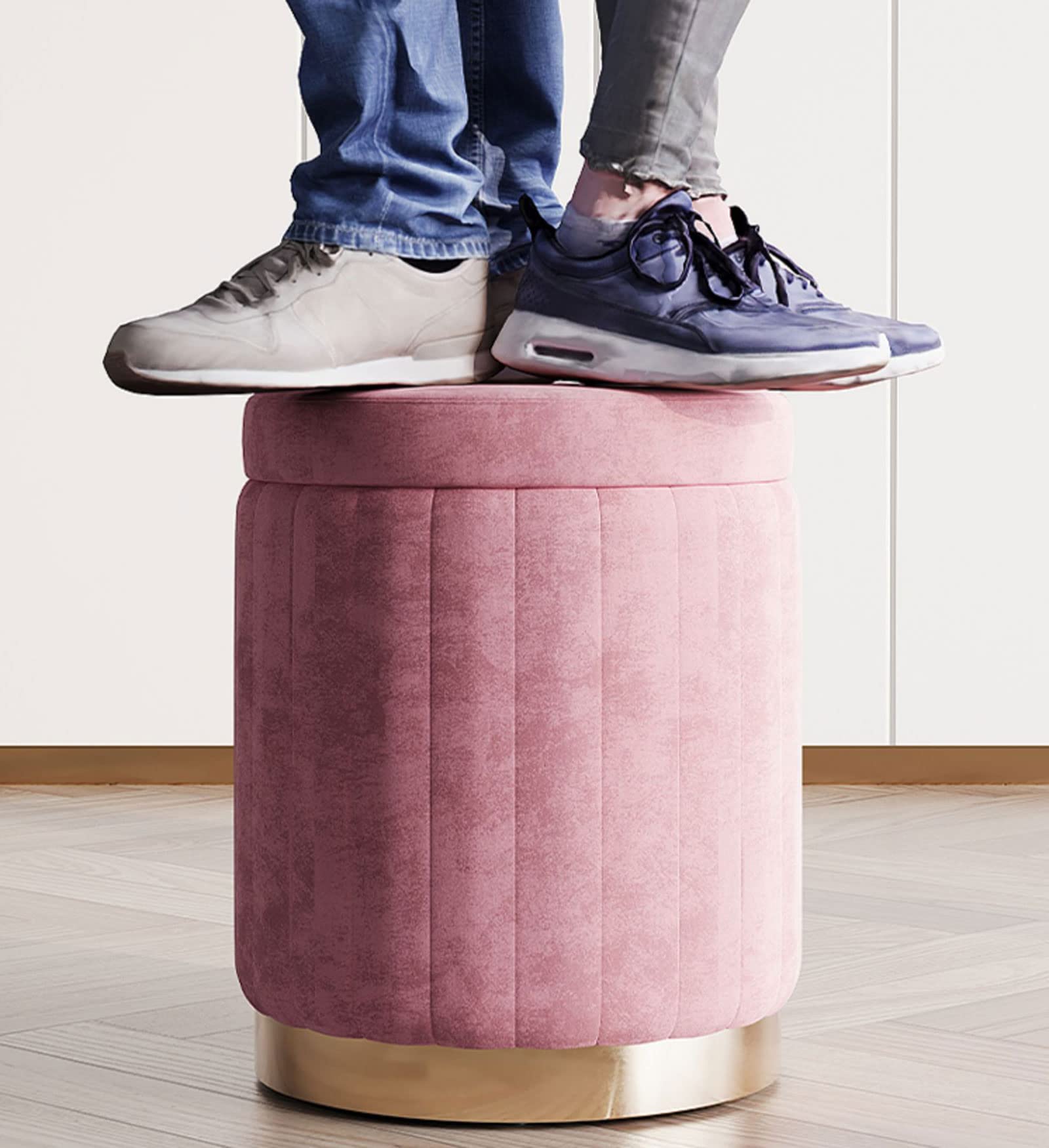 Taboret aksamitny, wyściełany taboret z miejscem do przechowywania, wygodny pufowy podnóżek do sypialni, salonu, ogrodu, balkonu, toaletki, biura, przedpokoju (kolor: mlecznobiały) Keep it in mind