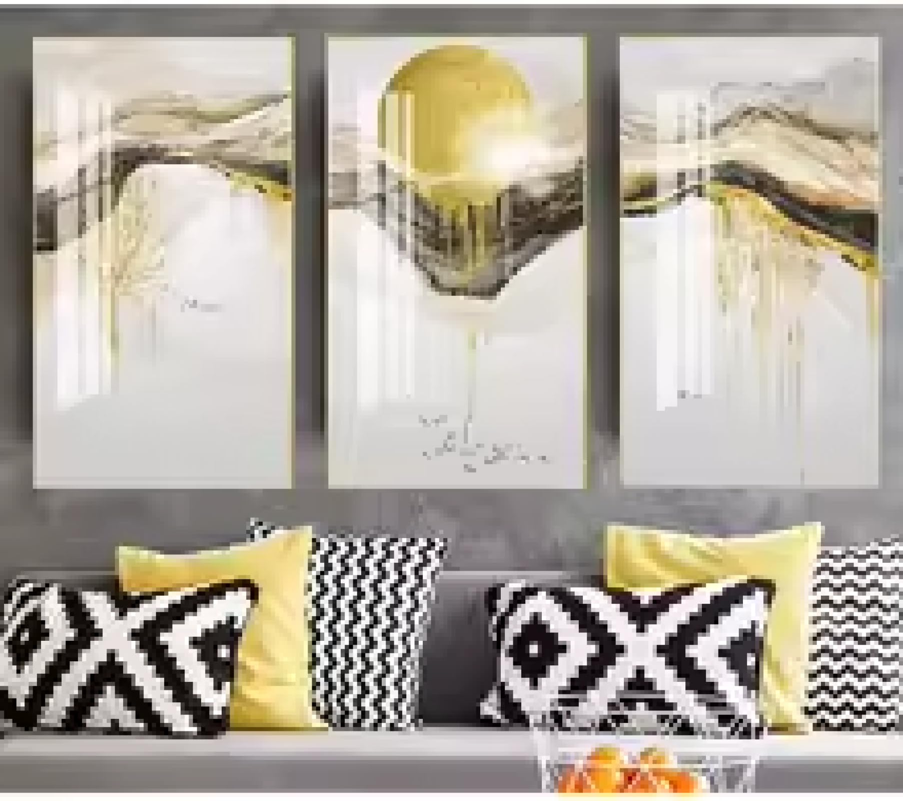 HIPWST Abstrakcyjne złote słońce obraz na płótnie płynąca duża farba plakaty wydruki stół salon nordycka sztuka ścienna dekoracja 80 x 160 cm x 3 bez ramy