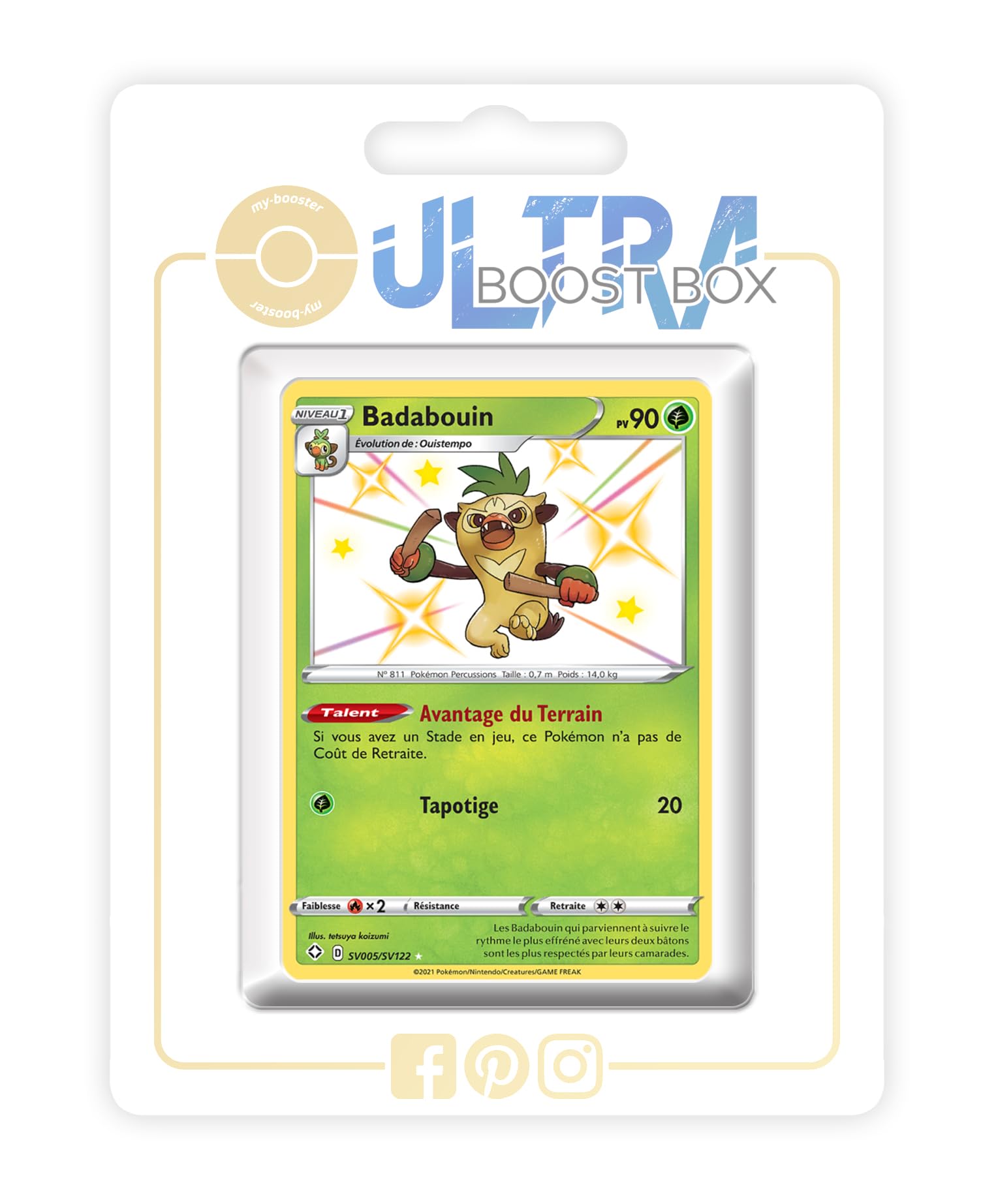 my-booster Badaboin (Thwackey) SV005/SV122 Cromatico Secreto X Écarlate et Violet 4.5 Destinées Radieuses - Box di 10 carte Pokémon Francese
