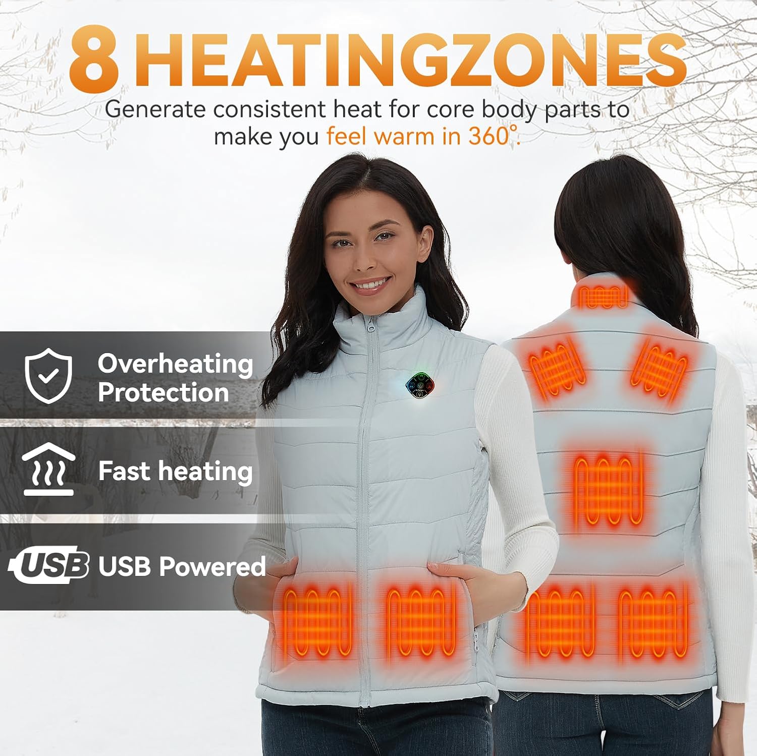 KOVNLO Womens Heated Vest with battery pack included (Grey, 4XL) 4 in 1 Smart Controller, Lights-out Design, Lightweight Heating Vest