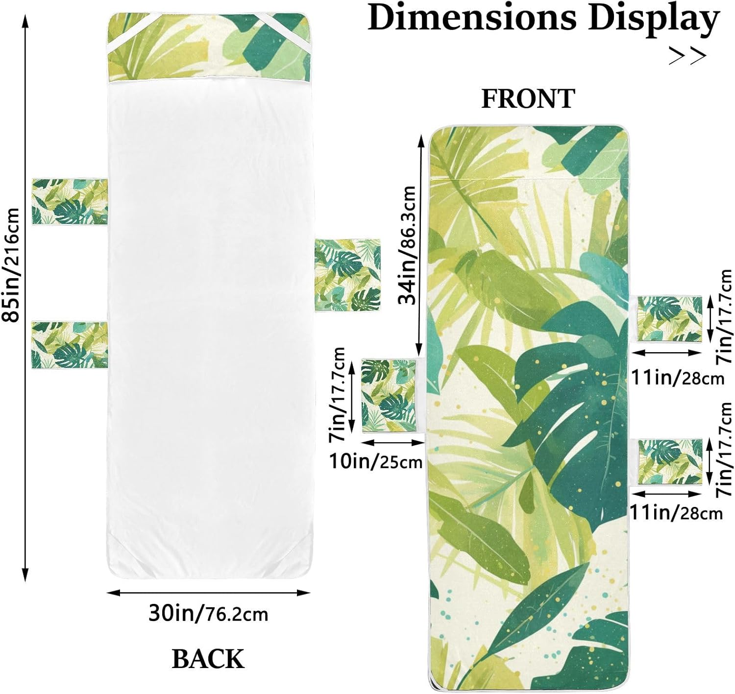 Watercolor Monstera Deliciosa Leaves Green Patio Chaise Lounge Chair Cover Heavy Duty Polyester Pool Chair Cover with Pockets for Outdoor Sunbathing Trips, 85" X 30"