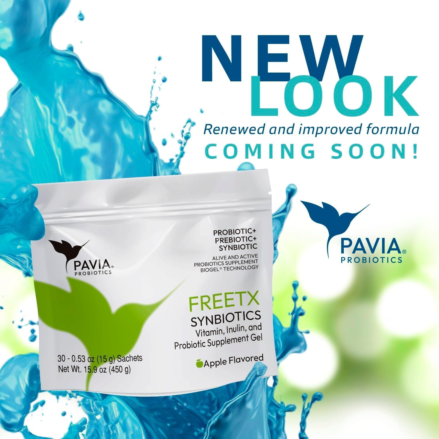 Pavia Live Probiotics Bio-Gel with Fiber FreeTX | Probiotics & Prebiotics | Digestive Support | 1 Billion Live Cultures | Green Apple Flavor | 30 Sachets