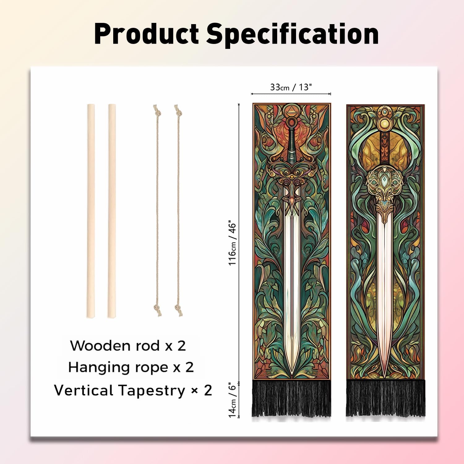 PLIGREAT 2 Pack Fantasy Weapons Vertical Tapestry Swords Aesthetic Wall Hanging for Bedroom Bathroom Living Room Vintage Long Narrow Wall Hanging Dorm Room Home Art Decor