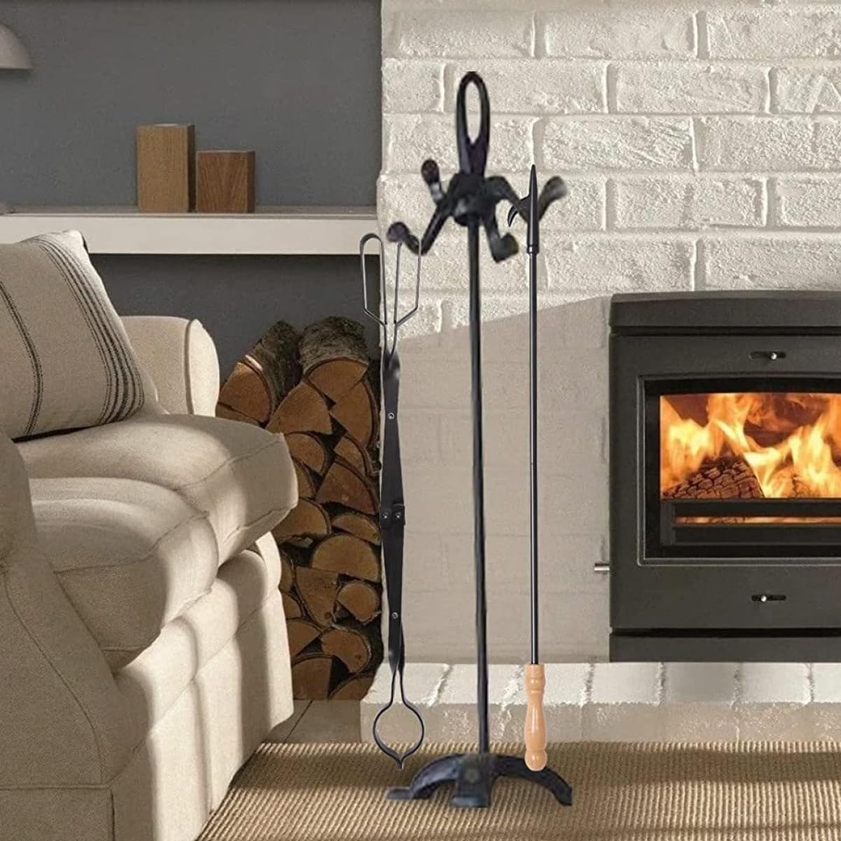 MERRYHAPY Folding Firewood Tong Portable Metal Fireplace Tool for Indoor and Outdoor Use for Grilling and Camping Strong Grip Log Grabber for Fire Pits and Bbq