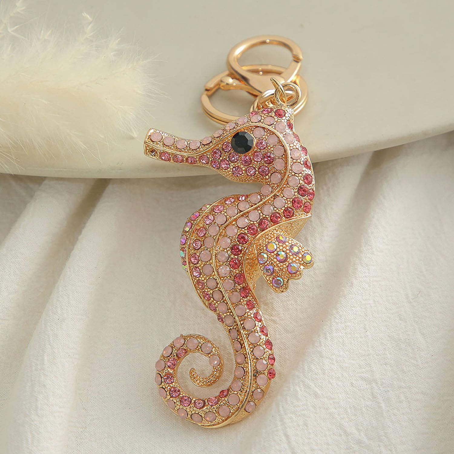 Cute Seahorse Keychain for Women Pink Crystal Rhinestone Sparkling Bag Charm, Ocean-Themed Handbag Accessories, Car Key Ring, Birthday Gift for Girls, Sister, Mom