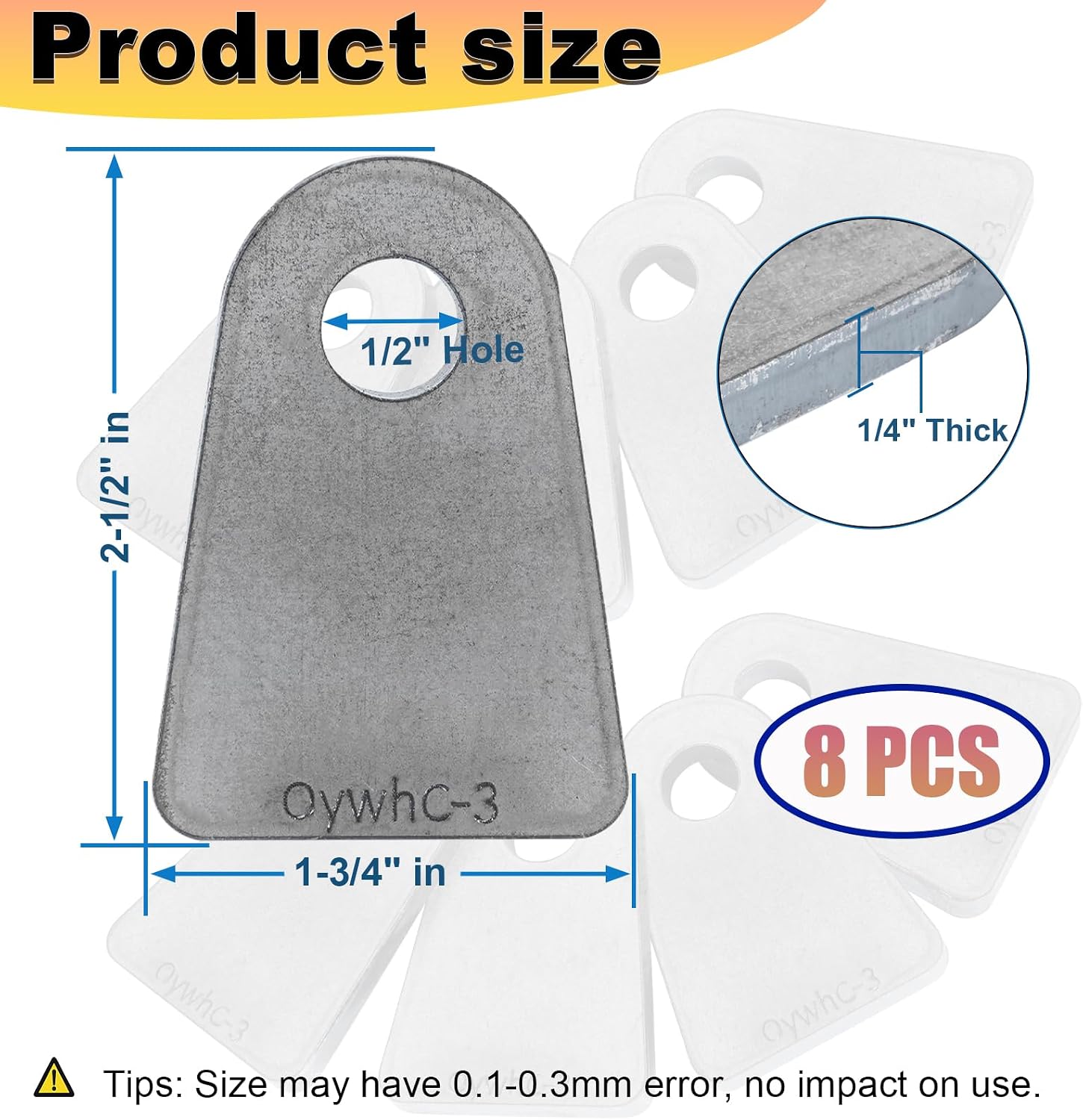 Weld on Tabs, 1/2" Hole Weld Tabs, Steel Shock Mount Weld Tab,1/4" Thick Universal Heavy-Duty Weld on Tabs,Flat Bottom Mount， Pack Of 8 Steel Mounting Bracket