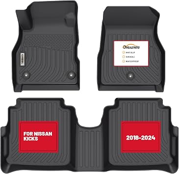 orealtrend Car Floor Mats Compatible with Nissan Kicks 2018-2024, All Weather TPE Heavy Duty Spill Proof Non-Slip Full Set Liners, Front & Rear Car Floor Liners, Black Accessories for Men Dad