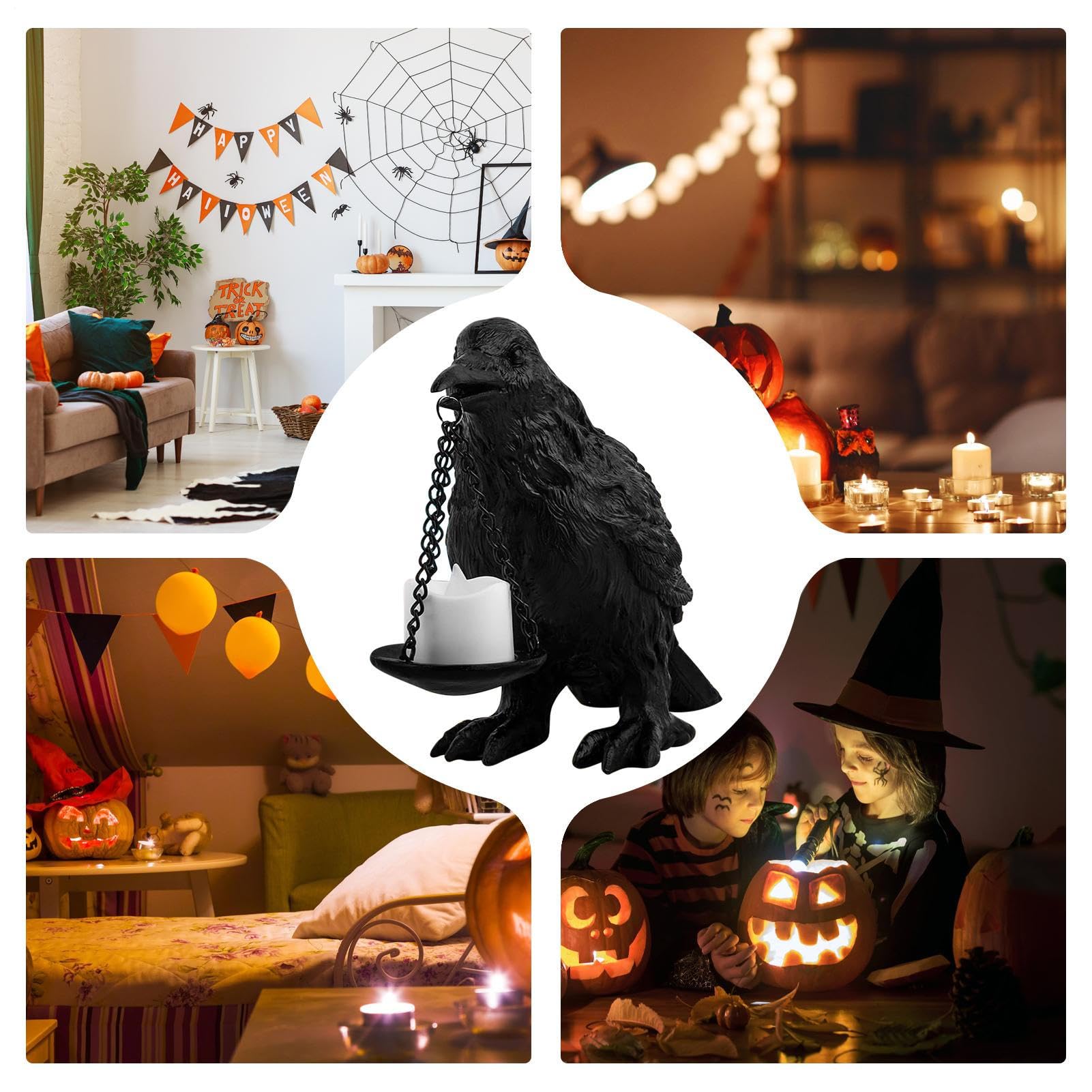 Podstawki Do Świec Halloween na Świece z Dekoracjami Imitującymi Kruka