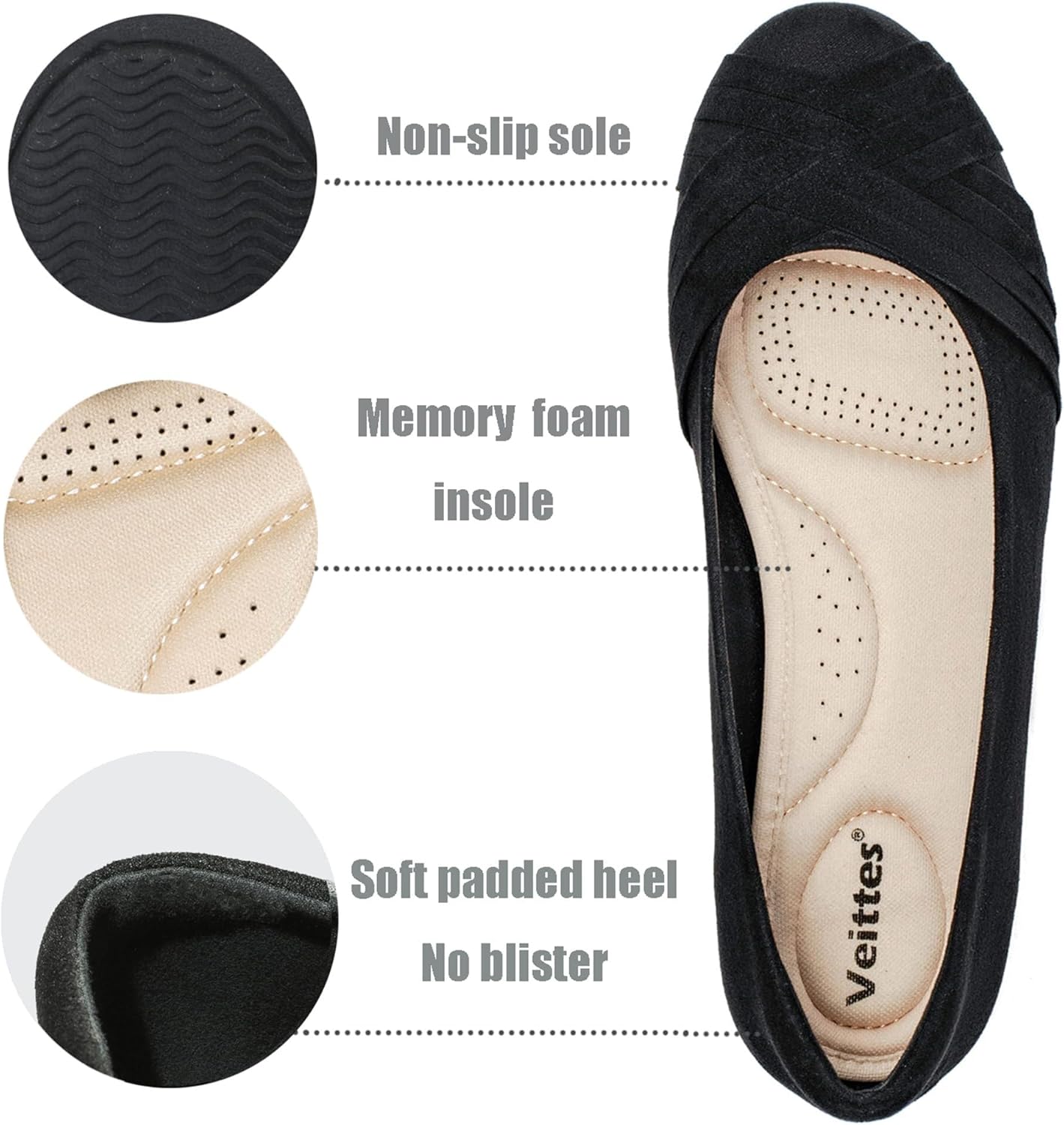 Veittes Women's Wide Width Flat Shoes, Comfortable Casual Round Toe Classy Design Ballet Flats. - Image 3