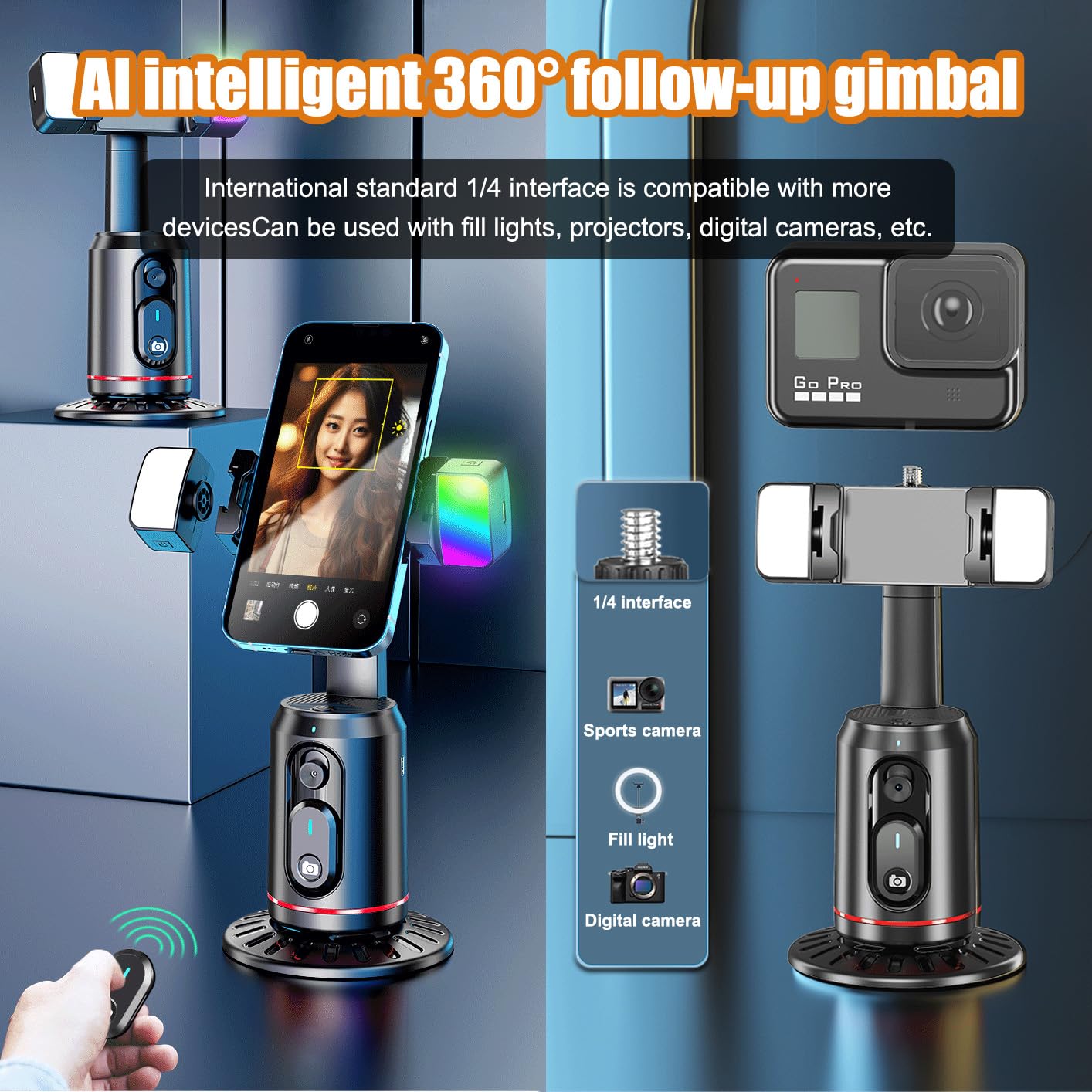 POFET Treppiede per Selfie con Stick per Selfie con tracciamento Automatico del Volto con Luce di riempimento remota Bluetooth per Streaming Video Tiktok di Vlog