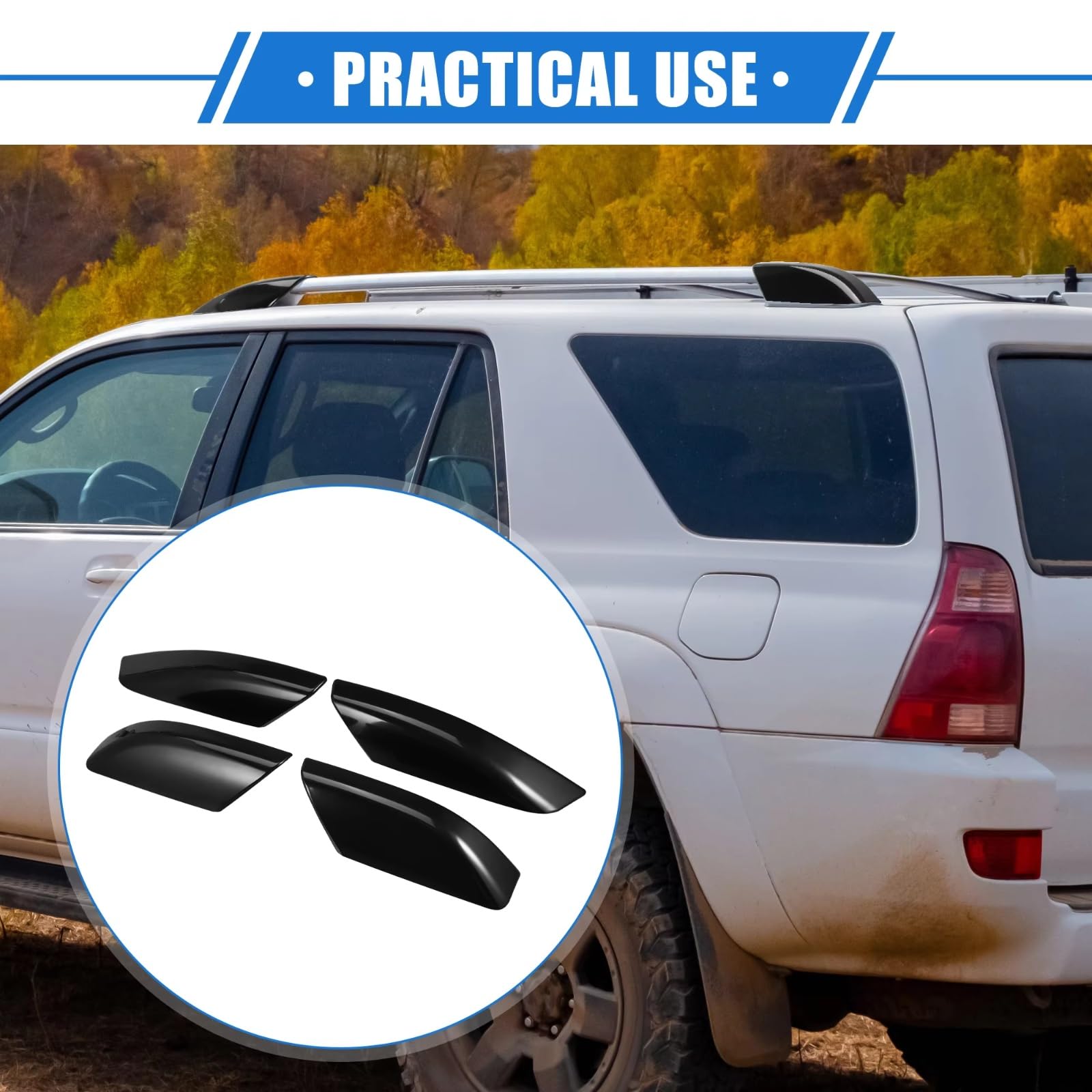 Dla Toyota 4Runner N210 2003 2004 2005 2006 2007 2008 2009 X Autohaux - Końcówki drążków bocznych do dachu (4 sztuki, czarne)