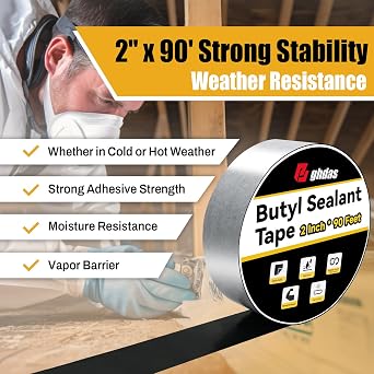 Bghdas - 2 Pack Butyl Sealant Tape 2 X 90' - Double Sided - Black Vapor Barrier Butyl Tape for Wall of Crawl Space, Rv Windows, Deck Boat, Crawlspace (Waterproof, Weatherproof)