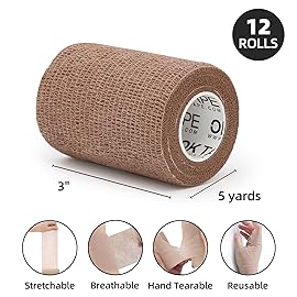 OK TAPE Self Adherent Cohesive Bandages Wrap - 12Packs, 3 x 5 Yards, Non-Woven Self Adhesive Bandage Wrap for Thumb, Finger, Wrist, Ankle, Vet Wrap Bandages Tape (Mixed Colors)