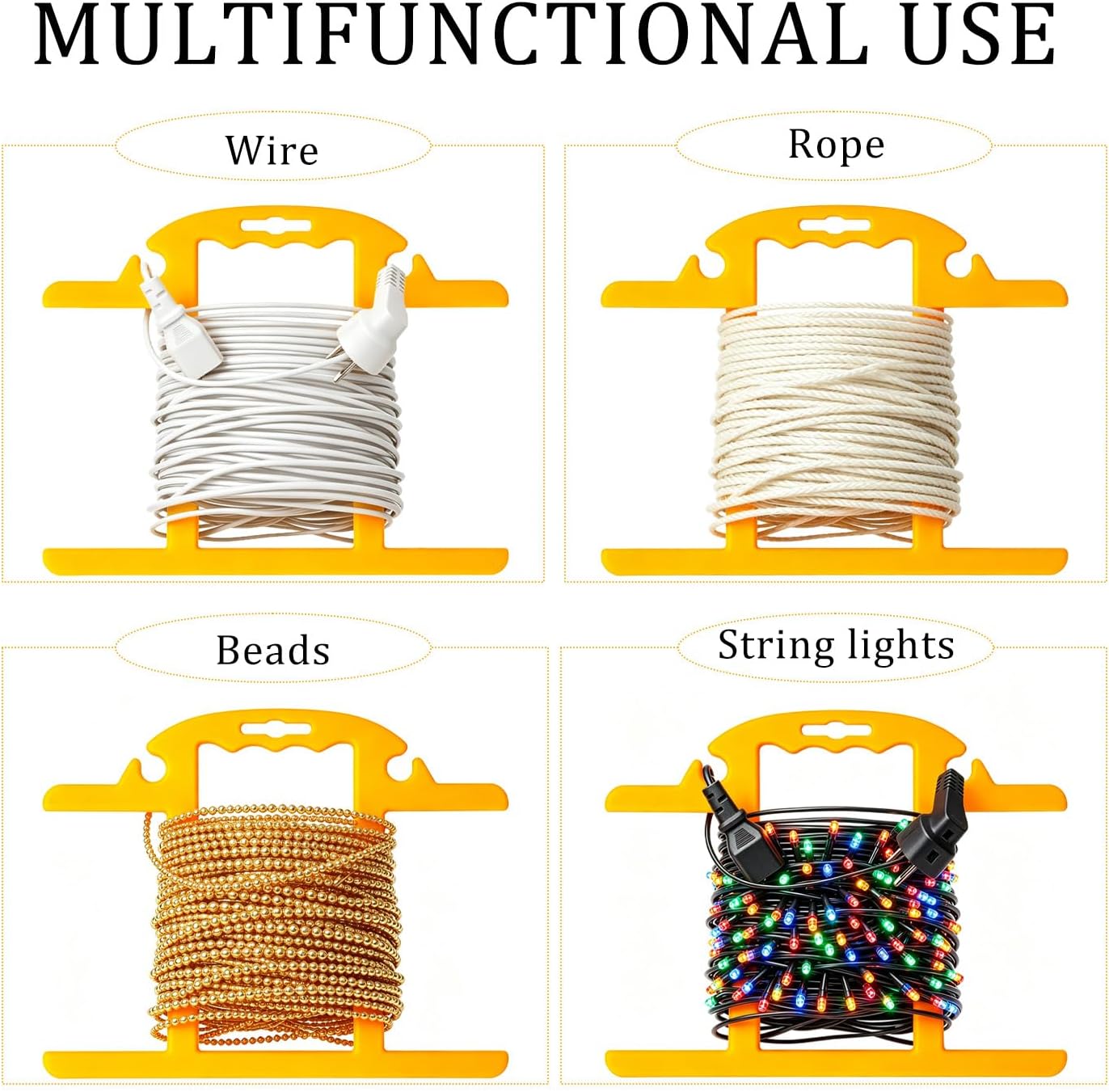 Extension Cord Holder Heavy Duty 2Pcs, ABS Durable H-shape Storage for Cable Management and Hose Storage, Christmas Light Storage Reels with Carrying Handle,Yellow