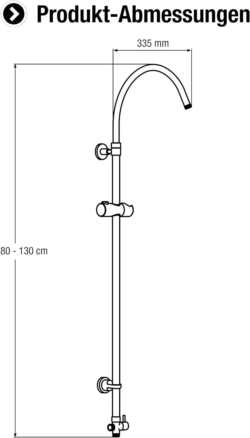 Cornat TECBW3410 Round Vario Riser Pipe - 80-130 cm - Height Adjustable - Round Shape - With Switch & Hand Shower Holder - Variable Wall Fixings/Shower Rail for Overhead Showers/Shower Arm