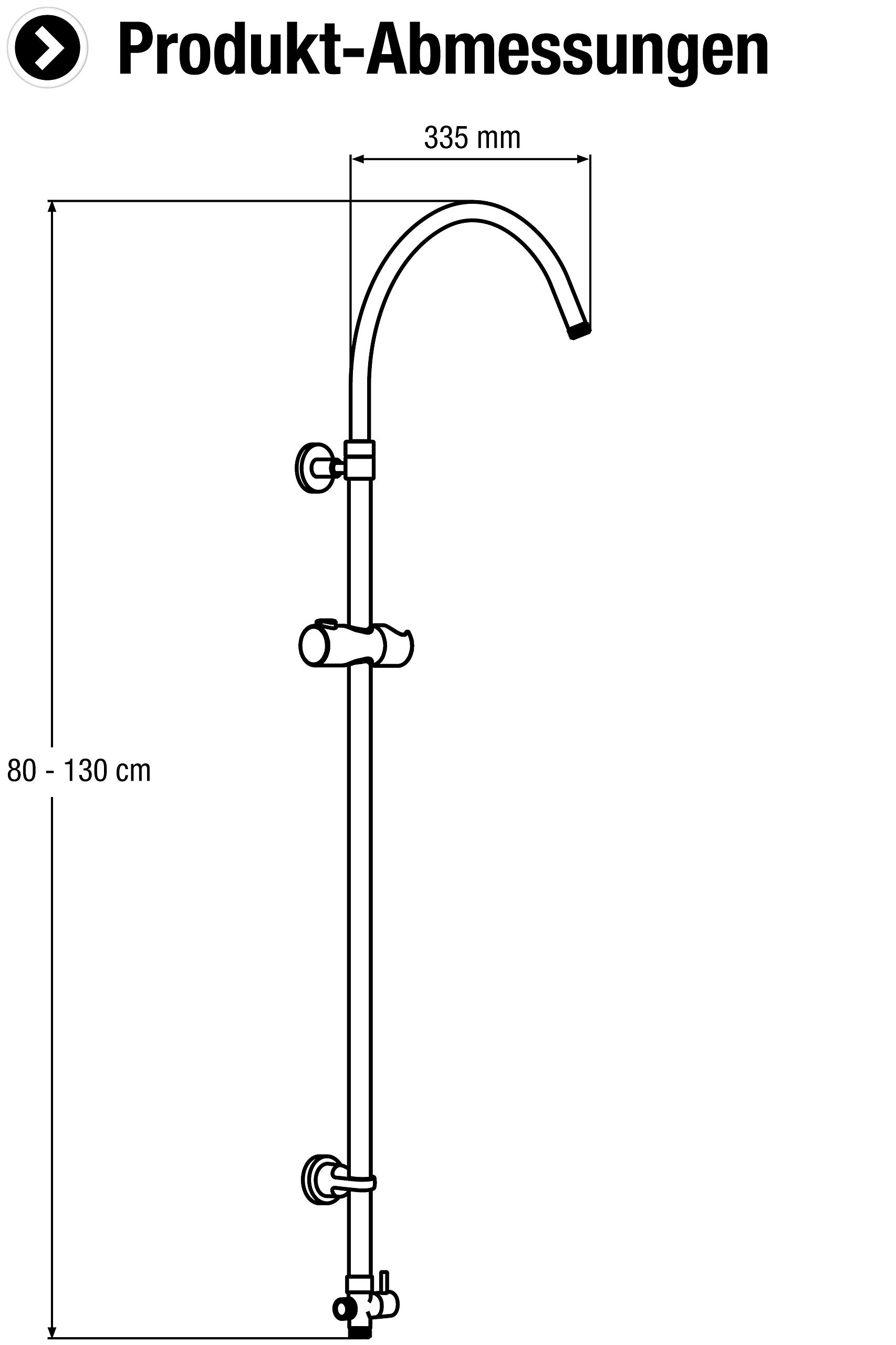 Cornat Rura pionowa "Round Vario" – 80 – 130 cm – regulacja wysokości – okrągły kształt – z przełącznikiem i uchwytem na słuchawkę prysznicową – zmienne mocowania ścienne / drążek prysznicowy do słuchawek prysznicowych / ramię prysznicowe / TECBW3410