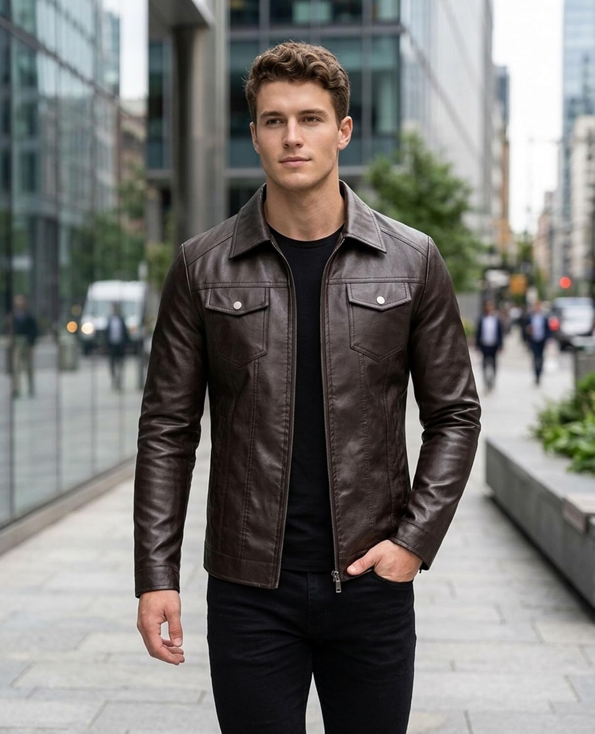 Mens Leather Jacket Faux Leather Jackets Motorcycle Biker Coat Outwear Casual Lightweight