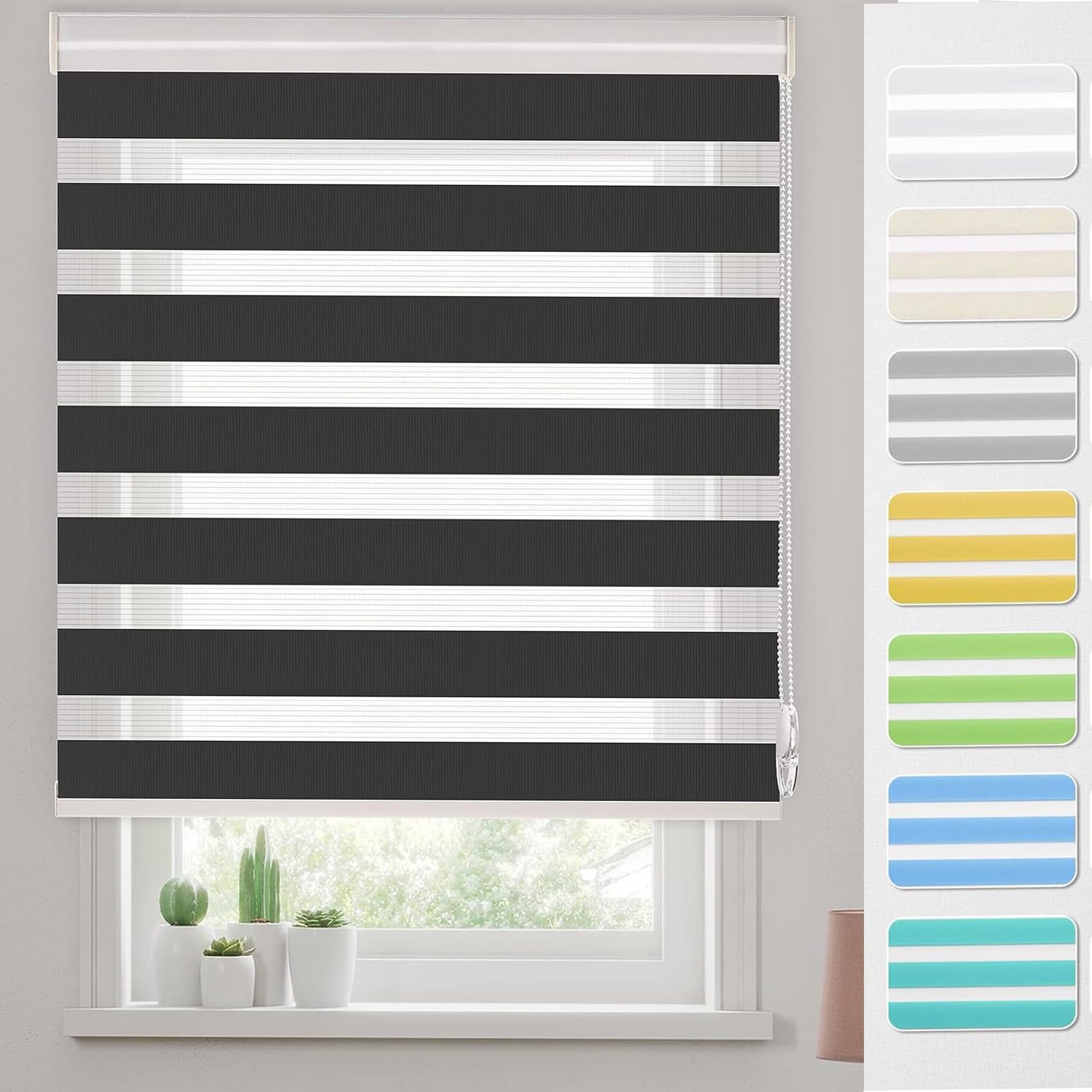 Thermorollo Verdunkelungsrollo 50 x 220 cm 100 Sichtschutz Sonnenschutz Klemmfix Verdunkelungsjalousien Für Baby mit Bohren für Fenster, Schwarz