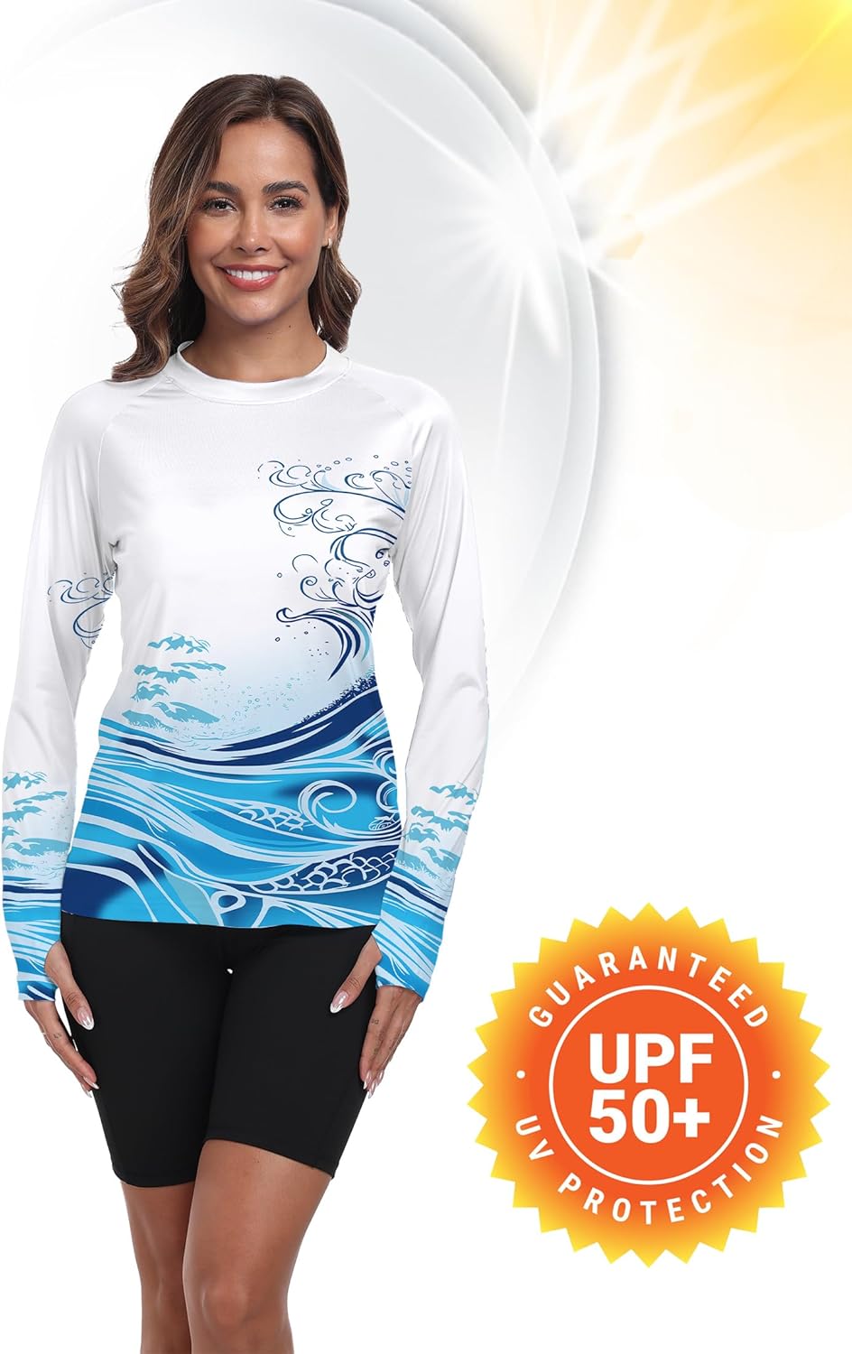 Women Rash Guard Long Sleeve UPF 50+ UV Protection Quick Dry Water and Cooling Sun Swim Shirts QYY24025