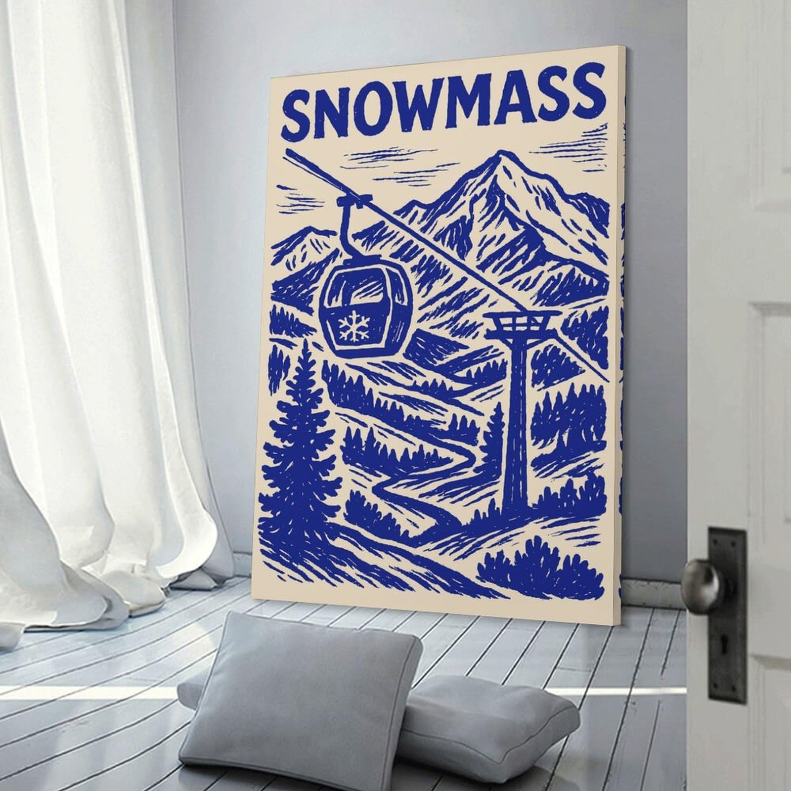 Junmoney Snowmass Ski Resort Vintage Canvas Wall Decor, 24x36inch(60x90cm), for New Homes, Bedrooms Or Workspaces, Gift Idea for Housewarming And Birthdays