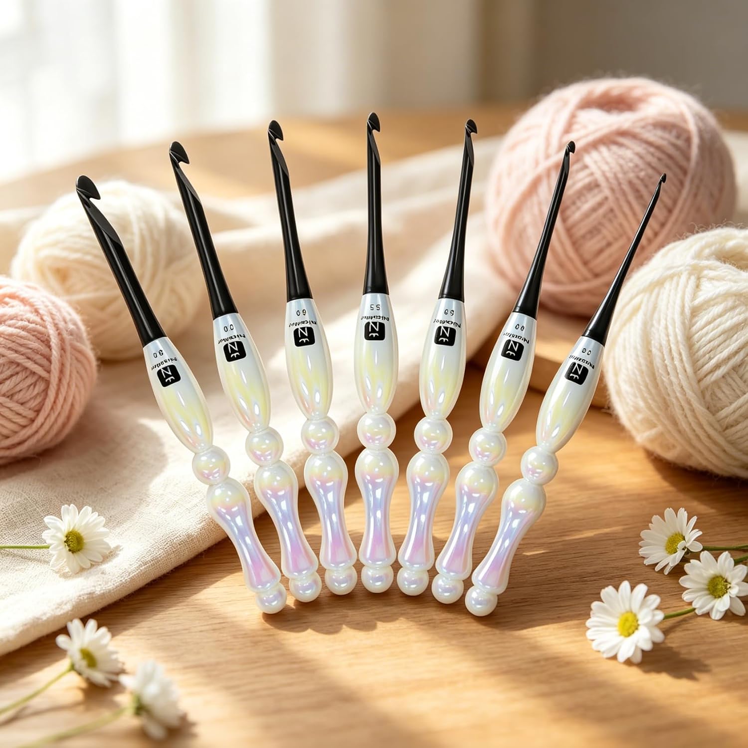 Crochet Hooks Set Ergonomic,7 Sizes Resin Grips Handles (3.0mm-8.0mm)