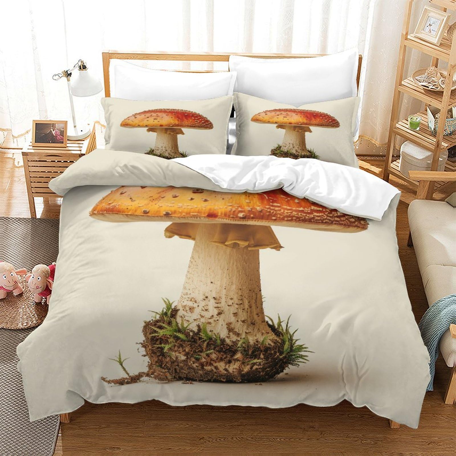 P1S9U7W5Y 3D Printed Mushroom Duvet Cover Set 3pcs Microfiber Mushroom Bedding Set Double