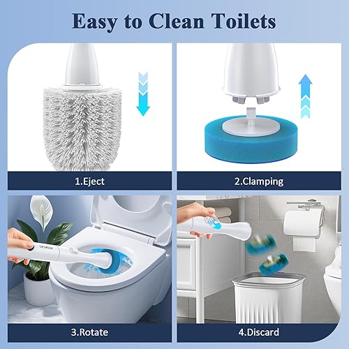 Miniatura 6 de Juego de escobilla de inodoro eléctrica y soporte, limpiadores multifunción con mango sólido y cerdas duraderas, fácil limpieza profunda para baño,