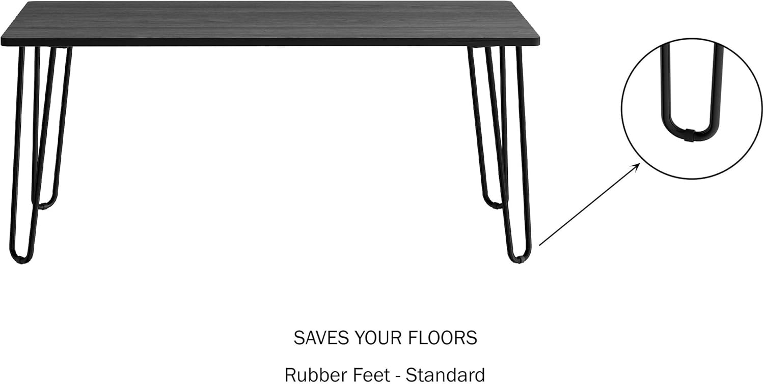 Lavish Home Small Space Coffee Table with Hairpin Legs – Minimalist Industrial Living Room Table with Woodgrain-Look Top and Steel Legs (Black)