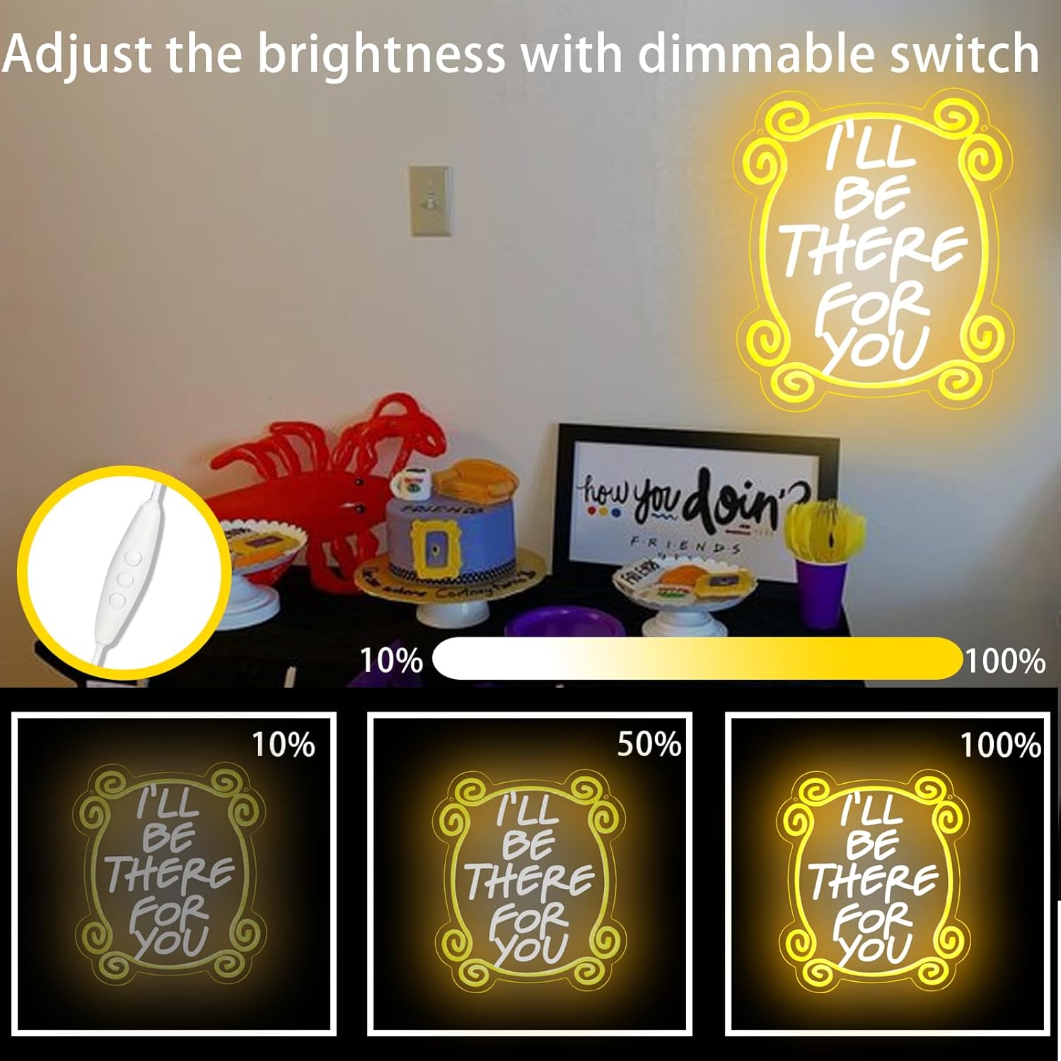 Tiabuy Friends TV Show Neon Signs, Monica's Door Neon Lights, Friends gifts I'll Be There for You Neon Sign for Wall Decor Dimmable LED Neon Signs for Birthday Gifts Party Day Decor 17 * 13 inch