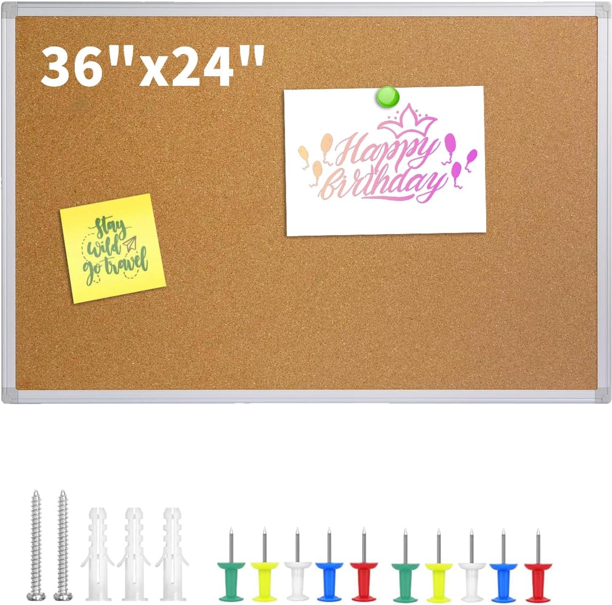 Corksidol Cork Board Bulletin Board- Sliver Aluminum Frame Corkboard for Wall - Message Board, Vision Board, Pin Board with Hidden Hooks, Wall Mounted for Home Office School, 36 X 24 Inches,2 Pack