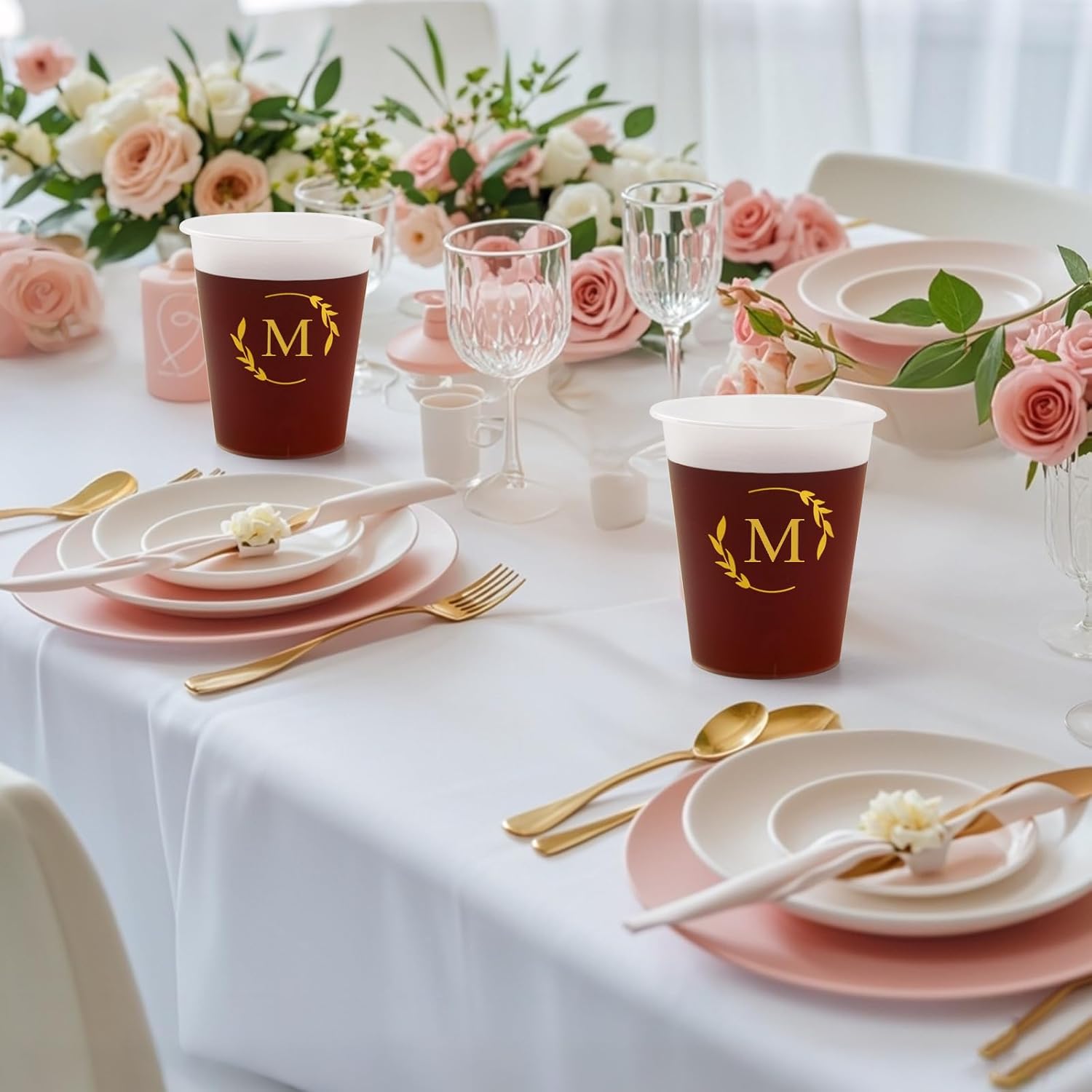 100 Monogrammed Cups Disposable Initial Plastic Cup 12 oz Wedding Personalized Cup for Wedding Reception Baby Shower Birthday Party(Letter A) - Image 5