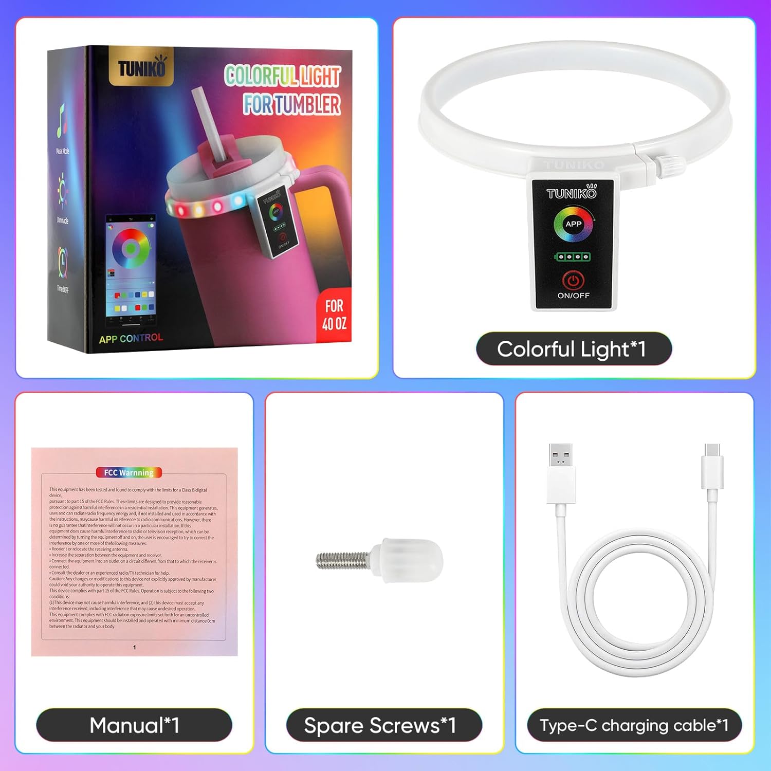 Colorful Light Accessories for Stanley Quencher H2.0/ProTour Tumbler Cup 40oz, Decorative Lights for Stanley Cup, Smart Bluetooth APP Control, Adjustable, Rechargeable, Home, Party - Image 9