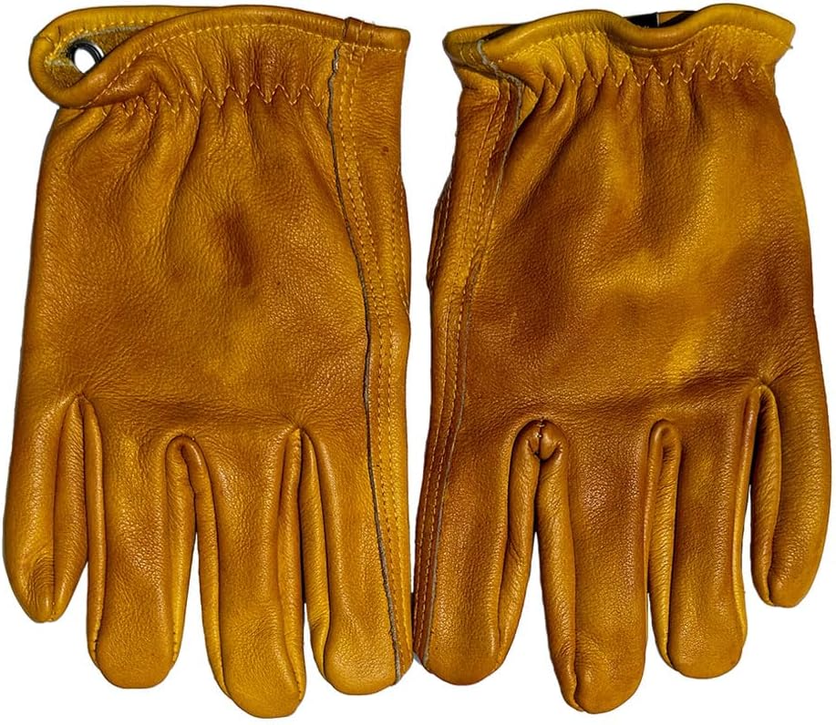Handcrafted Short Retro Style Genuine Leather Men's Motorcycle Gloves - Exclusively Handmade for Vintage Enthusiasts（Non-Touchscreen） (Large)