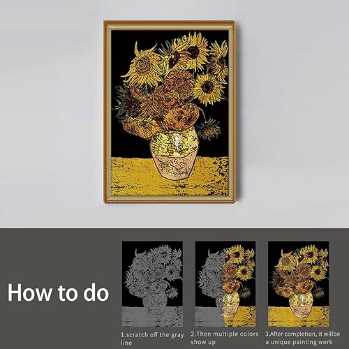 Miniatura 7 de 4 piezas de papel de pintura de arco iris para rascar, juego de arte y manualidades de Vincent Van Gogh, tarjeta de dibujo de bricolaje para niños y