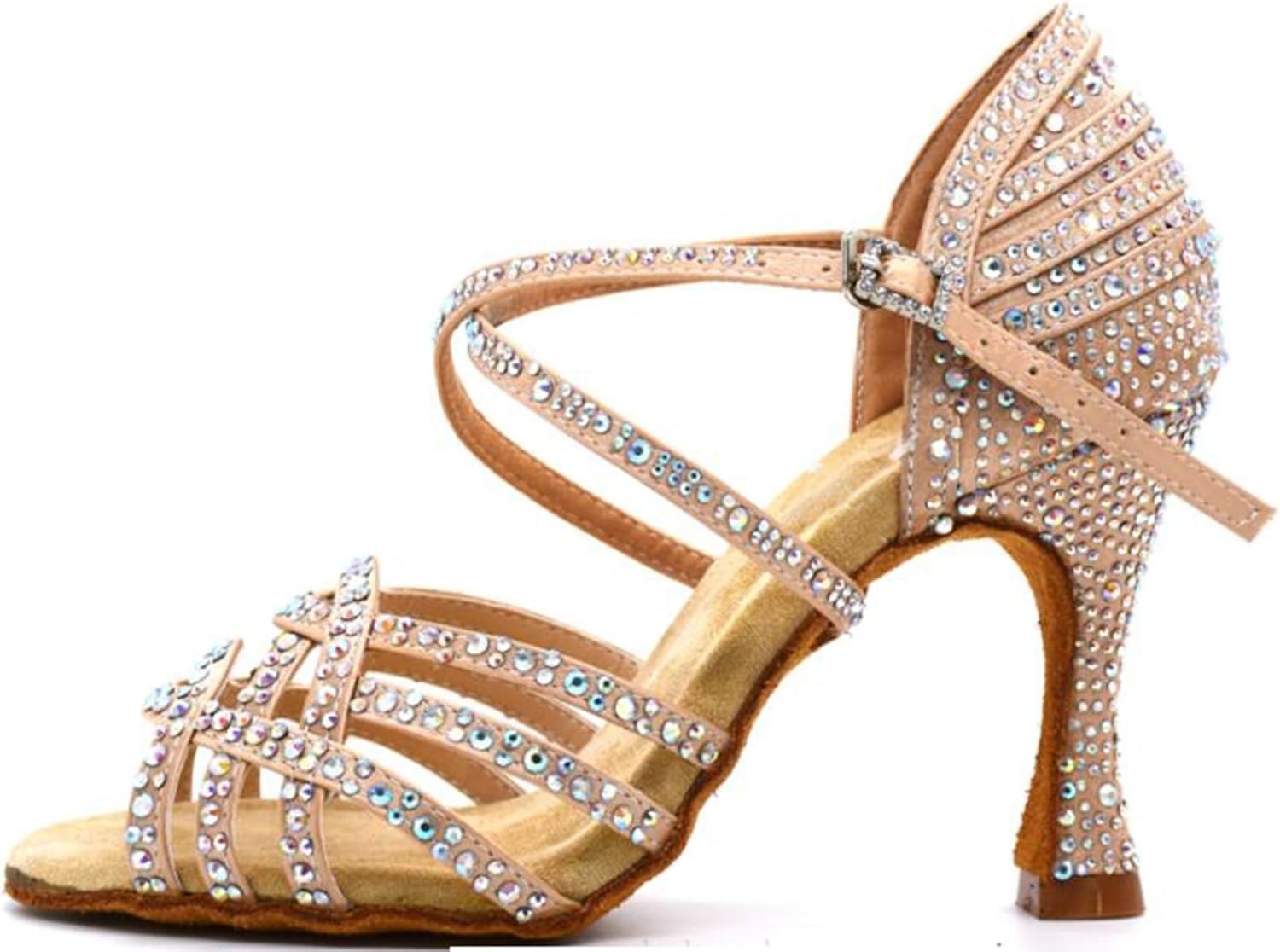 Minishion Comfortable High Heel Dance Shoes for Women Rhinestones Wedding Sandals
