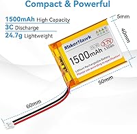 Vista 6 de Batería Lipo de 3.7 V 1500 mAh 604050 Batería recargable de polímero de litio con conector micro JST 1.25 Circuito de protección integrado