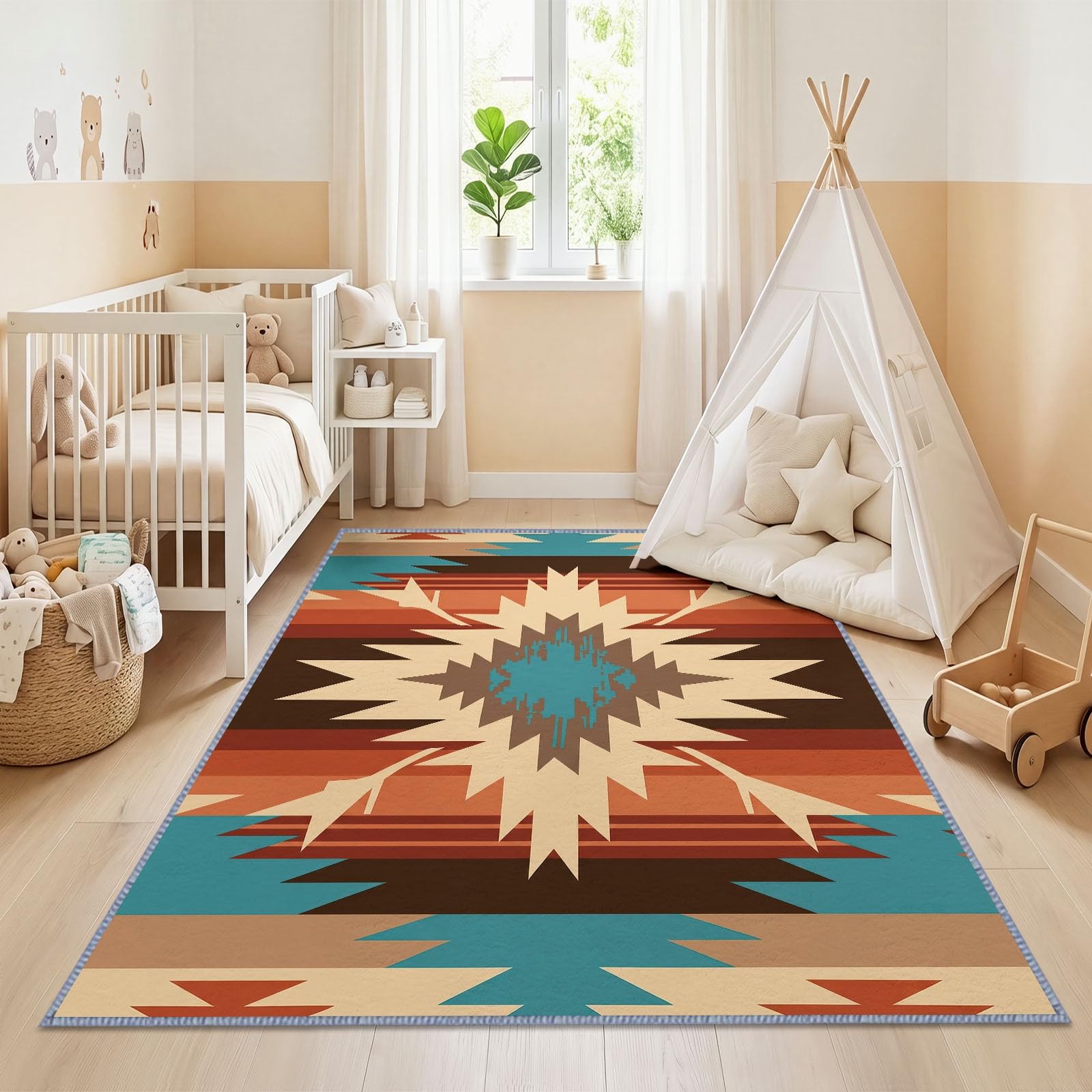 Nastro Di Colore Geometrico Tappeto Soggiorno 80 x 150 cm, Lavabile in lavatrice | Interno Peli Ra Antiscivolo Tappeto, Sud Ovest Tribale Boemia per Camera da Letto Pranzo Ufficio Cucina