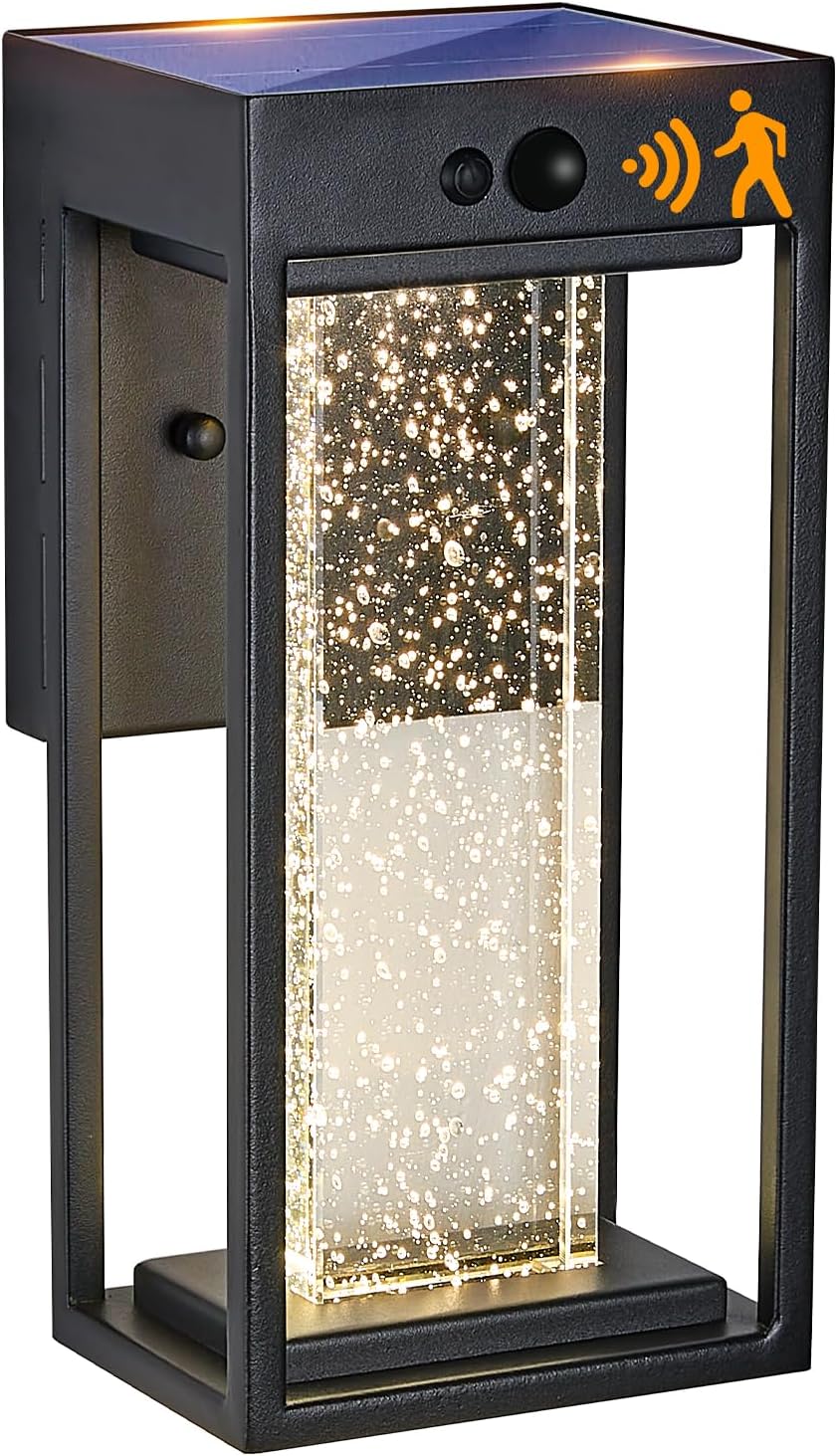 Solar Outdoor Wall Light with 3 Modes Motion Sensor Crystal Exterior Sconce with 4000K 250LM LED Outside Light for House Front Door Garden Patio IP65 Waterproof Dusk to Dawn Solar Porch