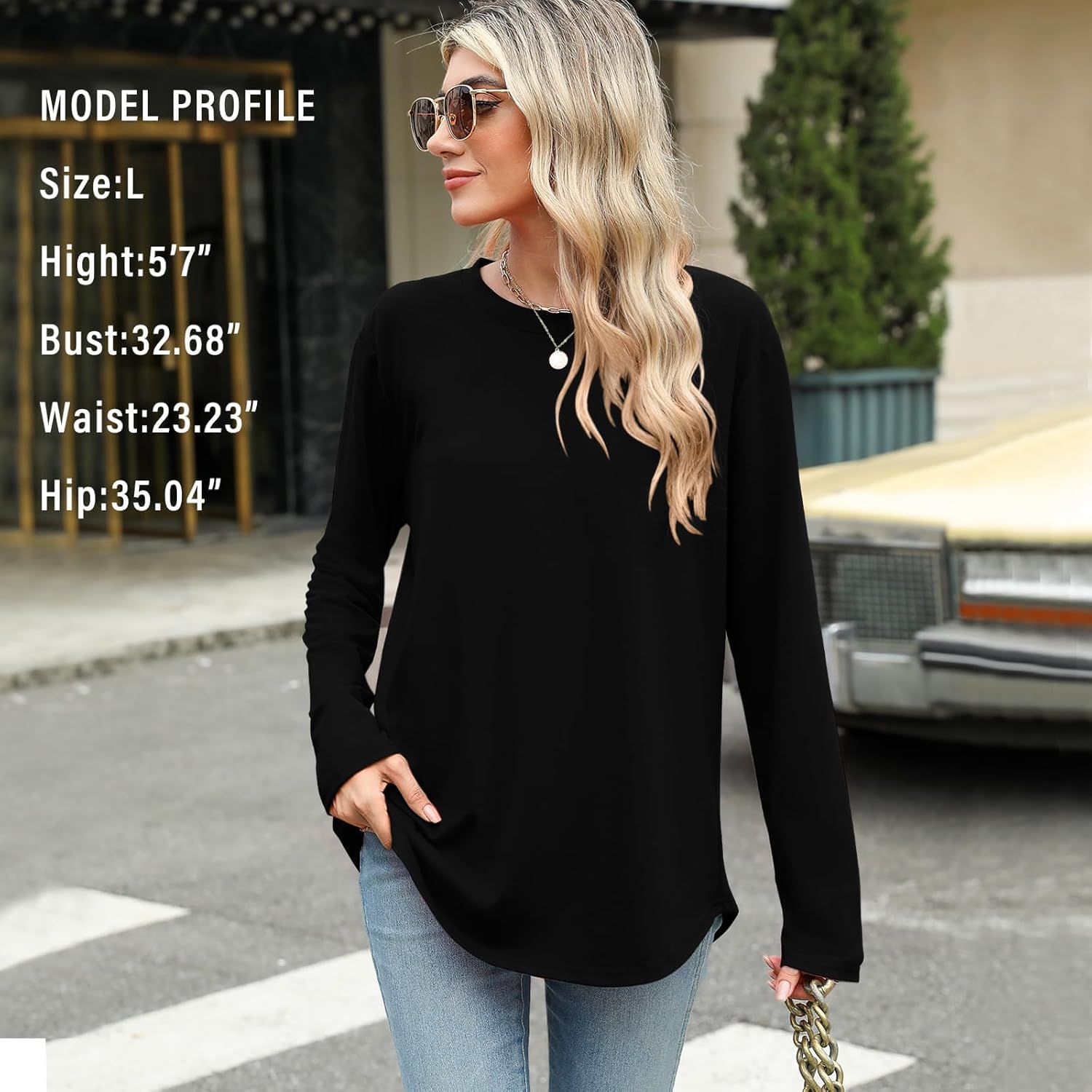 Elesomo Womens Shirts Casual Crew Neck Short/Long Sleeve Tunic Tops Tees - Image 3