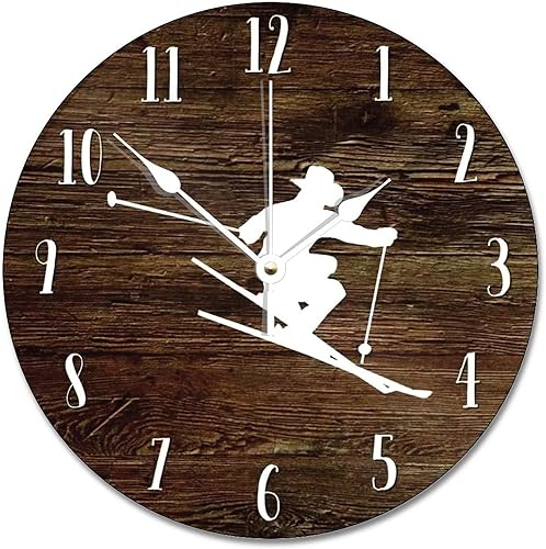 Miniatura 1 de ArogGeld Reloj de pared de esquí de madera, 10 pulgadas, silencioso, sin tictac, funciona con pilas, para sala de estar, dormitorio, cocina,