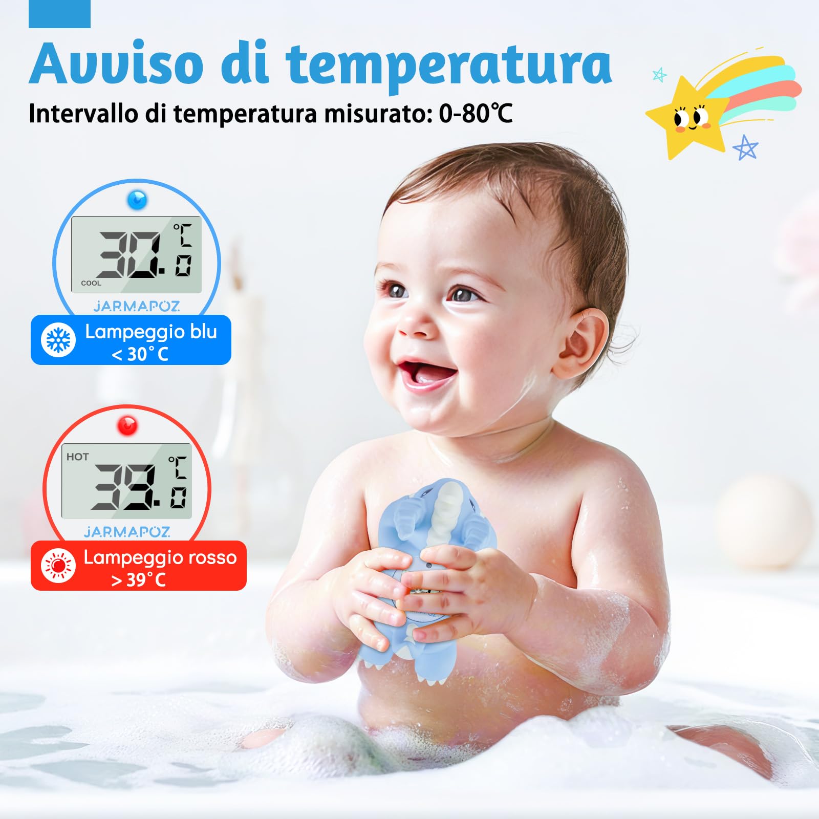 Termometro da bagnetto per neonati - Termometro per l'acqua per un bagno sicuro - Termometro galleggiante per vasca da bagno a lettura rapida in ℉ e ℃ - Essenziale per la cura dei neonati
