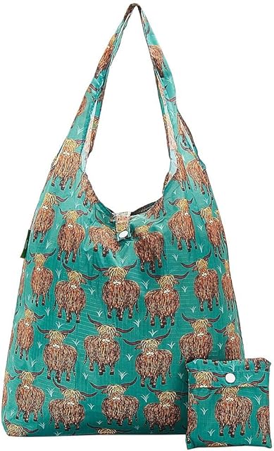 ECO CHIC Lightweight Foldable Reusable Shopping Bag | Water Resistant Shopping Tote Bag | Folds Into Attached Pouch for Storage | Made from Recycled Plastic Bottles