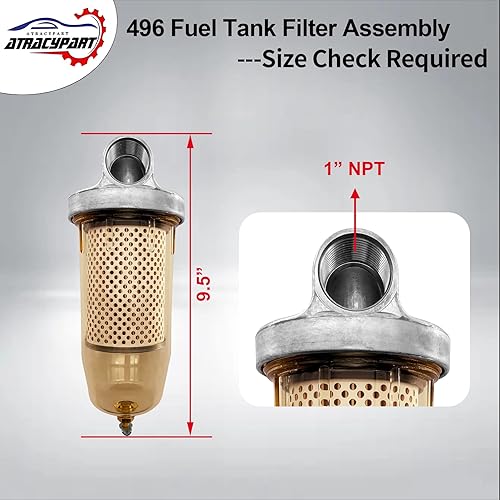 Miniatura 4 de Conjunto de filtro de tanque de combustible 496 Reemplazo para gasolina y agua diésel separada 30 micrones máx. 25gpm 150psi con zinc 1 "NPT tapa
