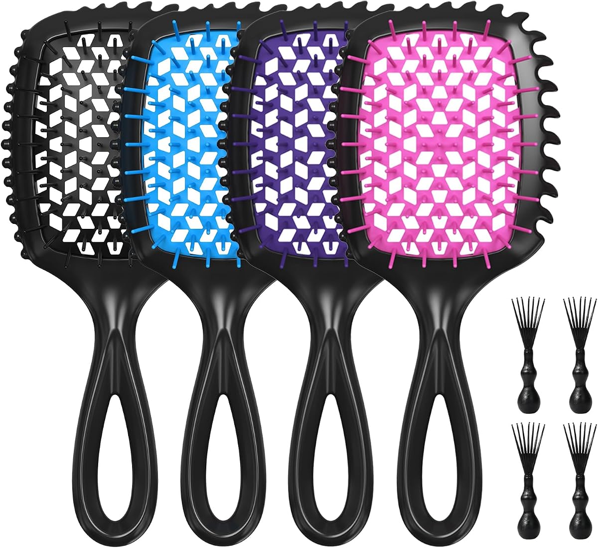 4-Pack Vented Detangling Hair Brush for Wet and Dry Hair, Assorted Colors | Four color-coded brushes for women, men and kids; flexible bristles detangle curly, straight, thick or fine hair wet or dry.