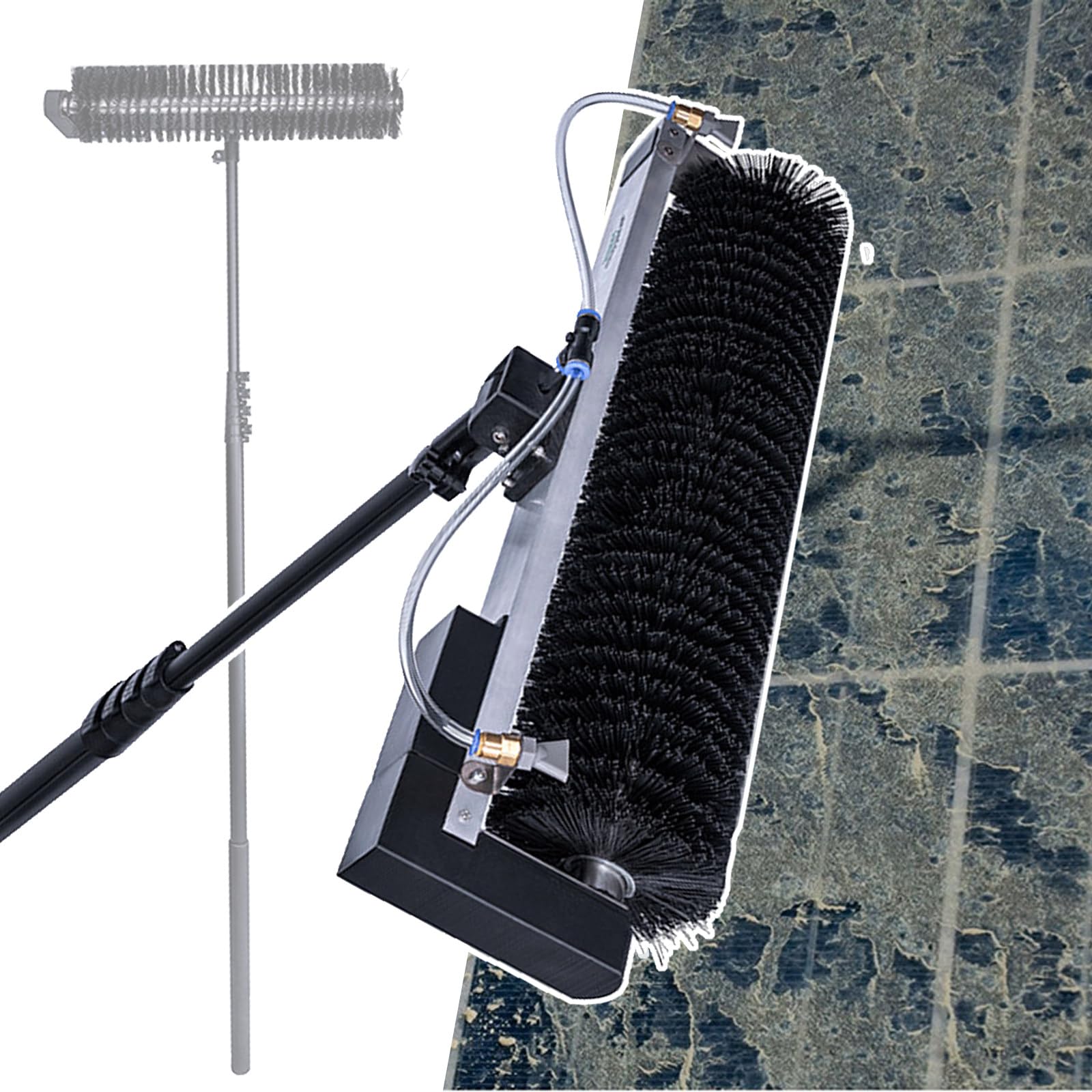 Cepillo de rodillo de limpieza automática de alimentación de agua para paneles solares y ventanas, poste telescópico de 7,5 m